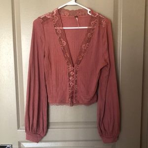 Free People Bubble Sleeve Lace Top